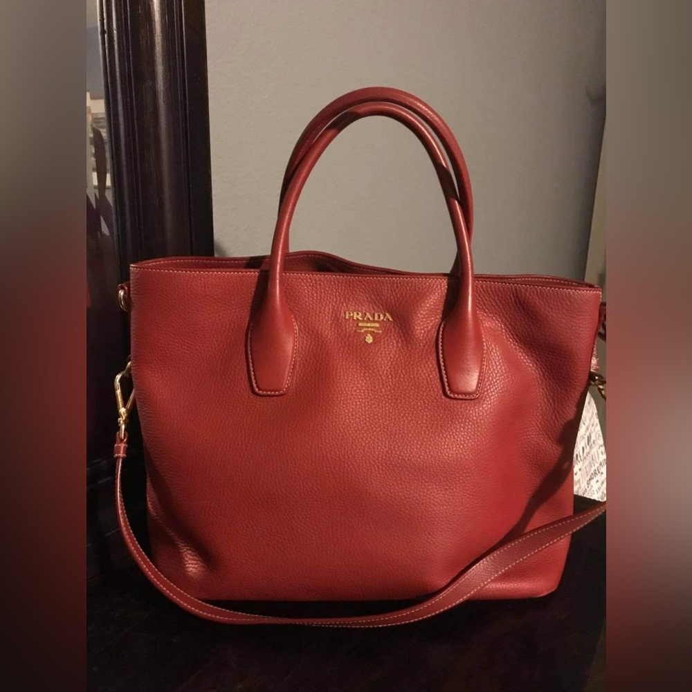 Prada red leather bag with strap